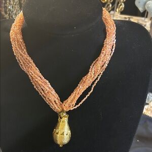 Elegant Gold and Orange Beaded Necklace